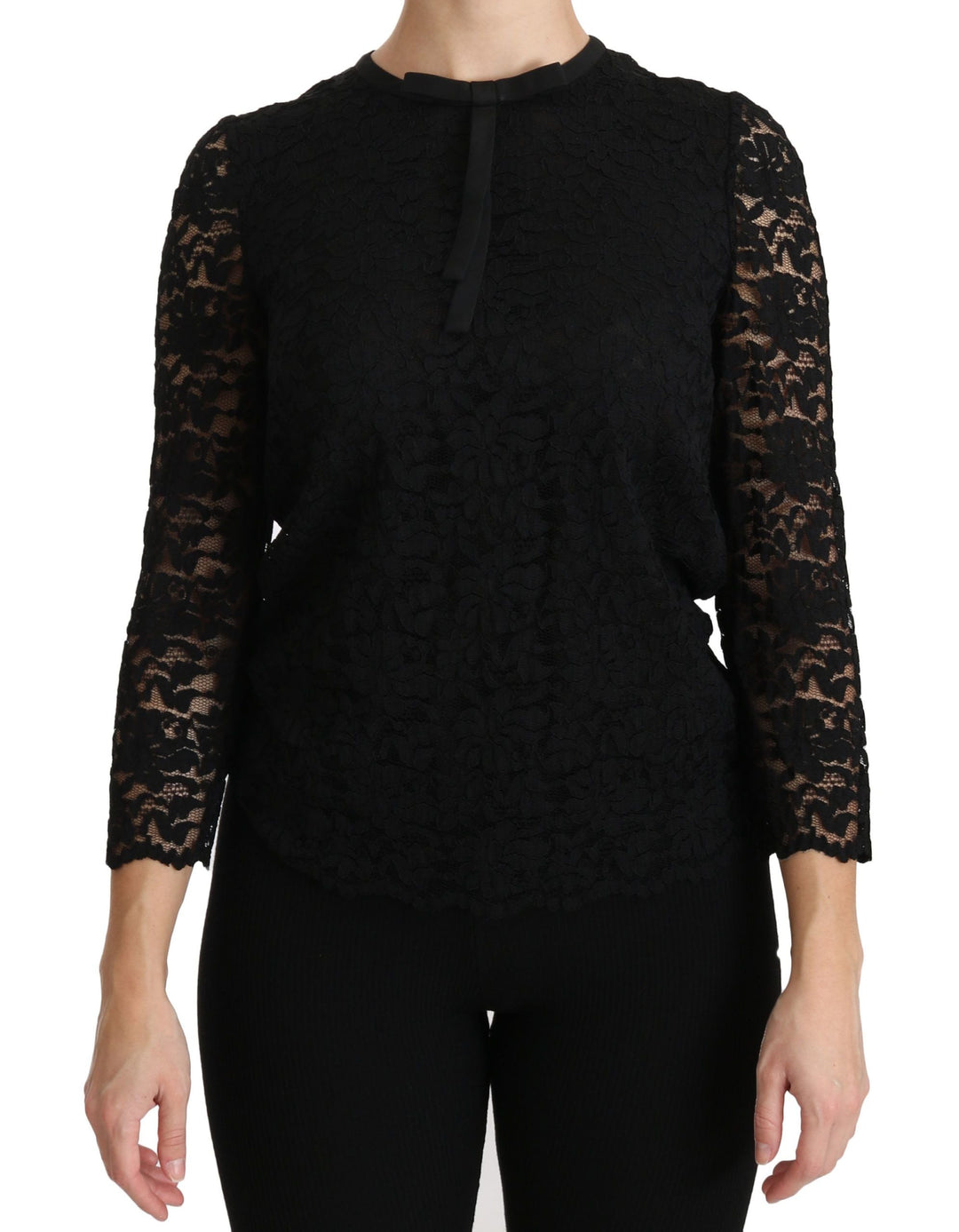 Dolce &amp; Gabbana - Black Lace Long Sleeve Nylon Blouse
