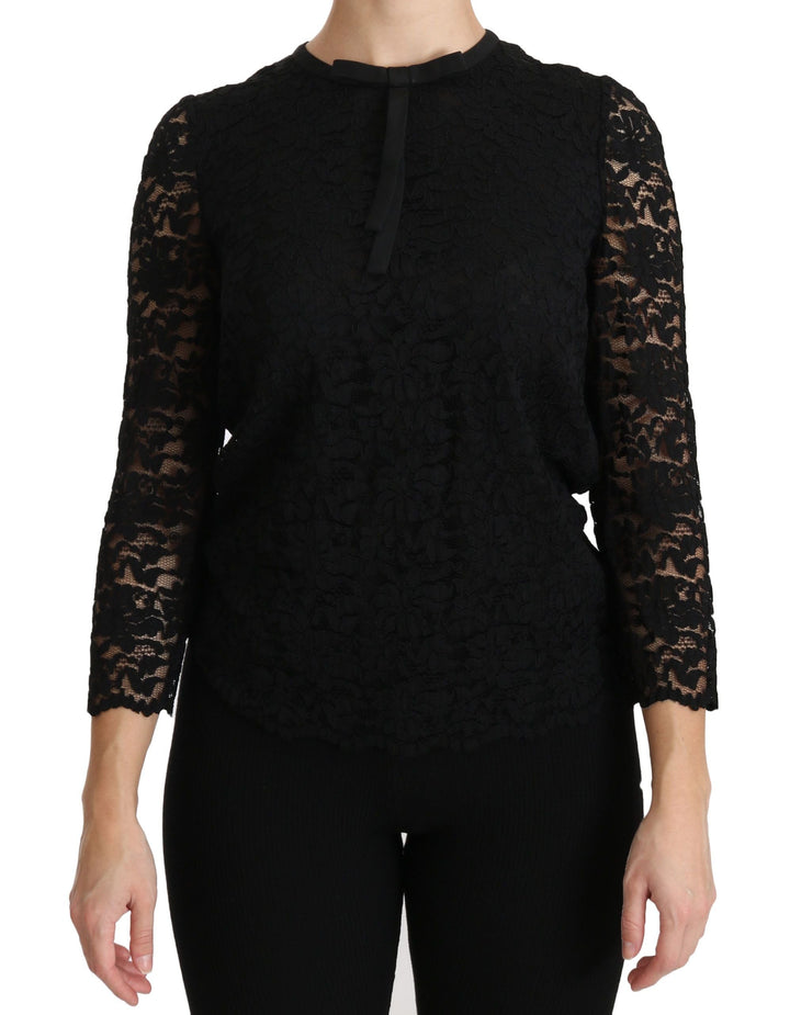 Dolce &amp; Gabbana - Black Lace Long Sleeve Nylon Blouse