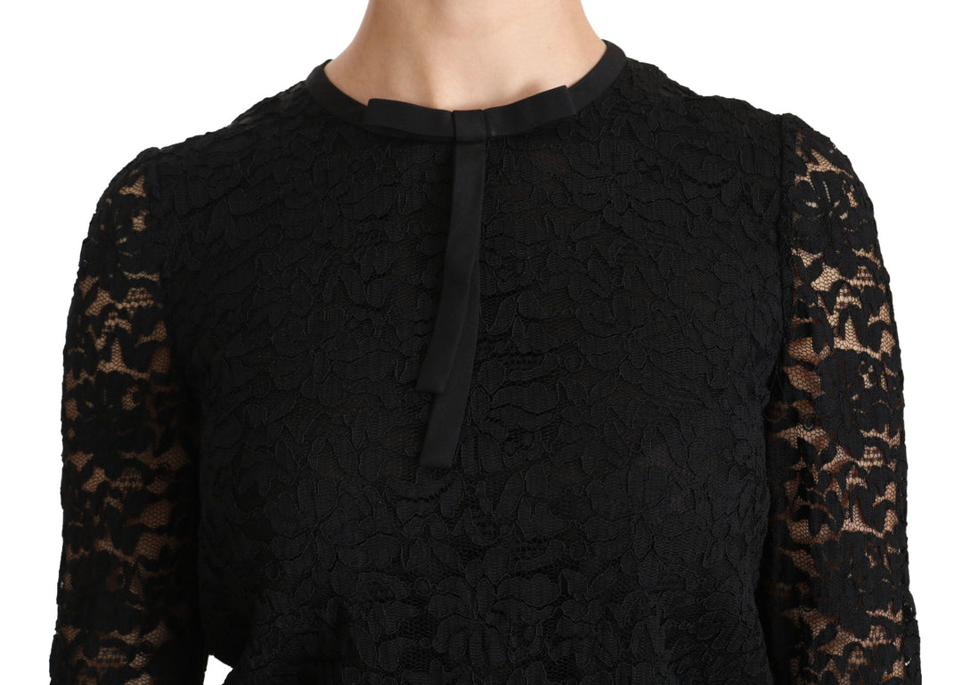 Dolce &amp; Gabbana - Black Lace Long Sleeve Nylon Blouse
