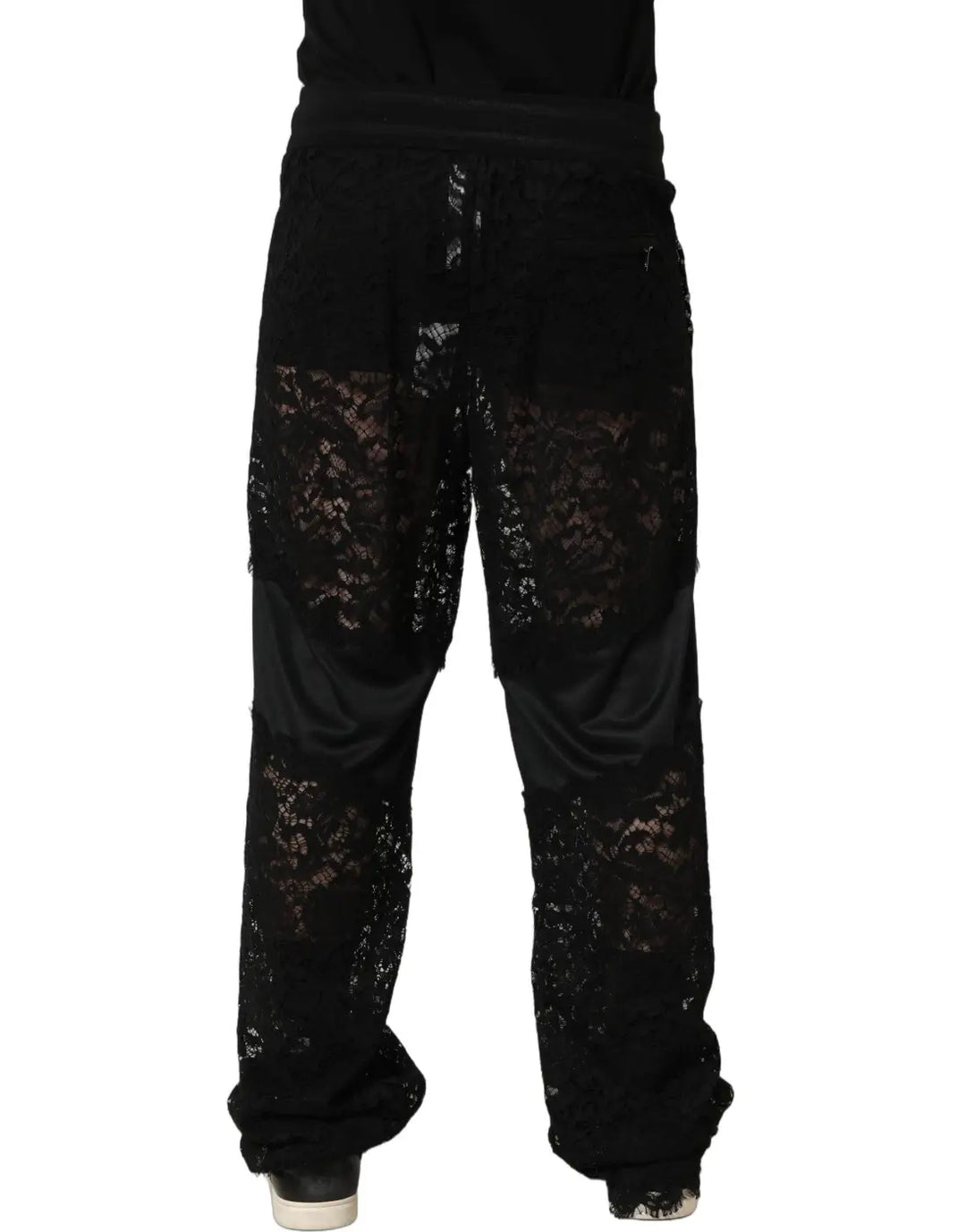 Dolce &amp; Gabbana Black Lace Mid Waist Jogger Men Trouser Pants