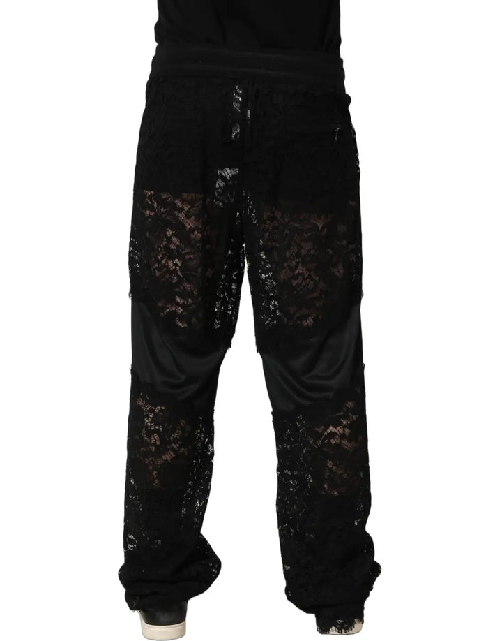 Dolce &amp; Gabbana Black Lace Mid Waist Jogger Men Trouser Pants