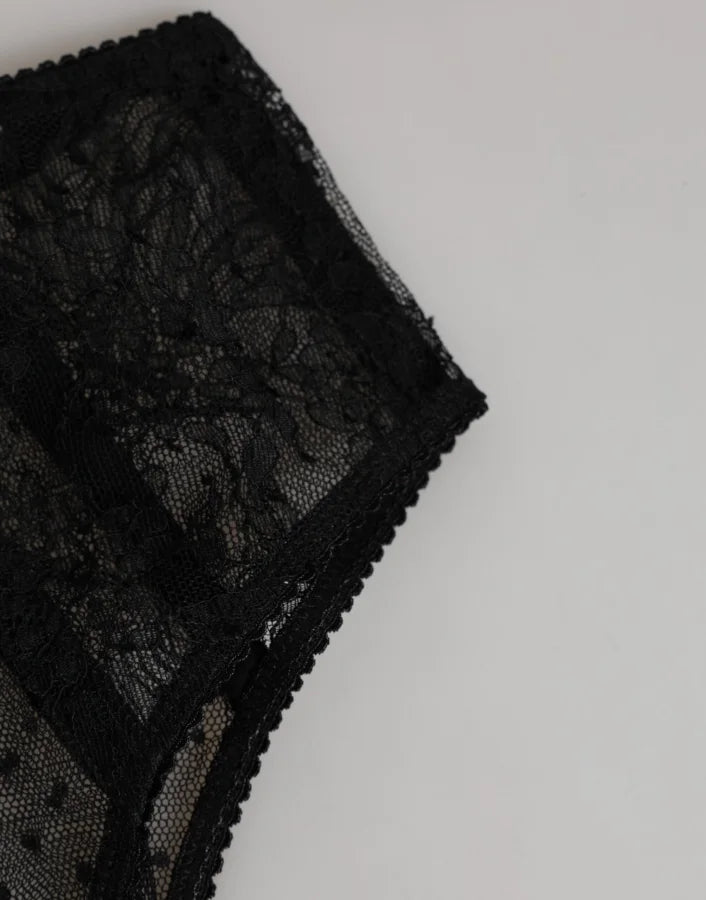 Dolce &amp; Gabbana Black Lace Polka Dot Mesh High Waist Underwear
