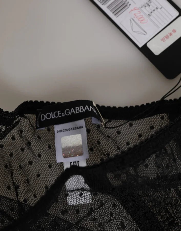 Dolce &amp; Gabbana Black Lace Polka Dot Mesh High Waist Underwear