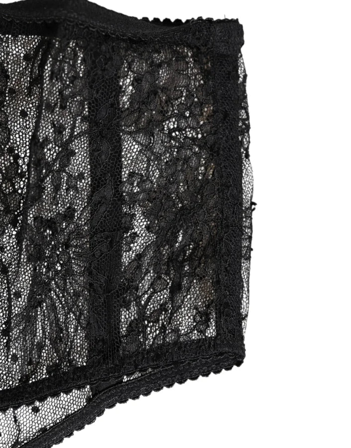 Dolce &amp; Gabbana Black Lace Polka Dot Mesh High Waist Underwear
