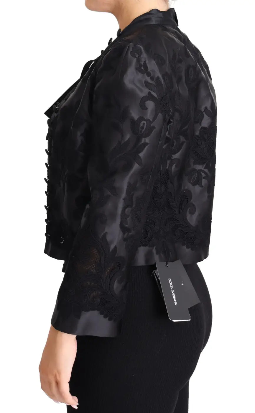 Dolce &amp; Gabbana Black Lace Sheer Corset Organza Silk Jacket