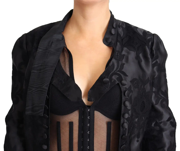 Dolce &amp; Gabbana Black Lace Sheer Corset Organza Silk Jacket
