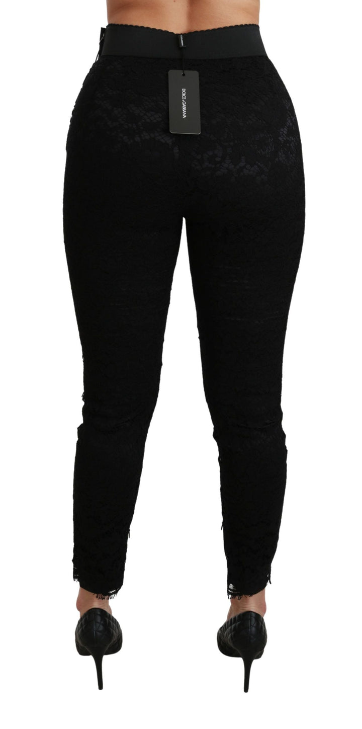 Dolce &amp; Gabbana Black Lace Skinny High Waist Cotton Pants