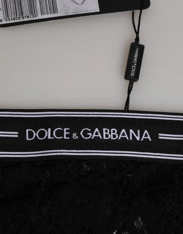Dolce &amp; Gabbana Black Lace Slip Brief Logo Waistband Underwear