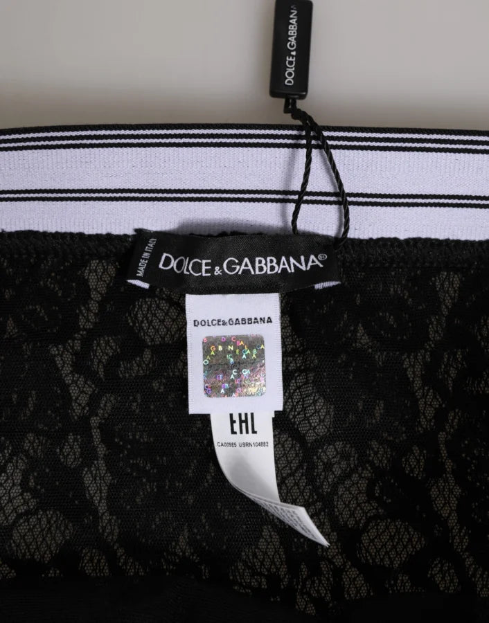 Dolce &amp; Gabbana Black Lace Slip Brief Logo Waistband Underwear