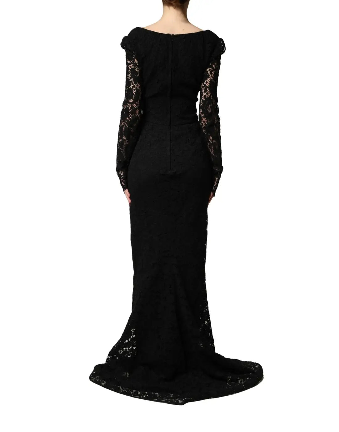 Dolce &amp; Gabbana Black Lace Square Neck LongSleeve Maxi Dress