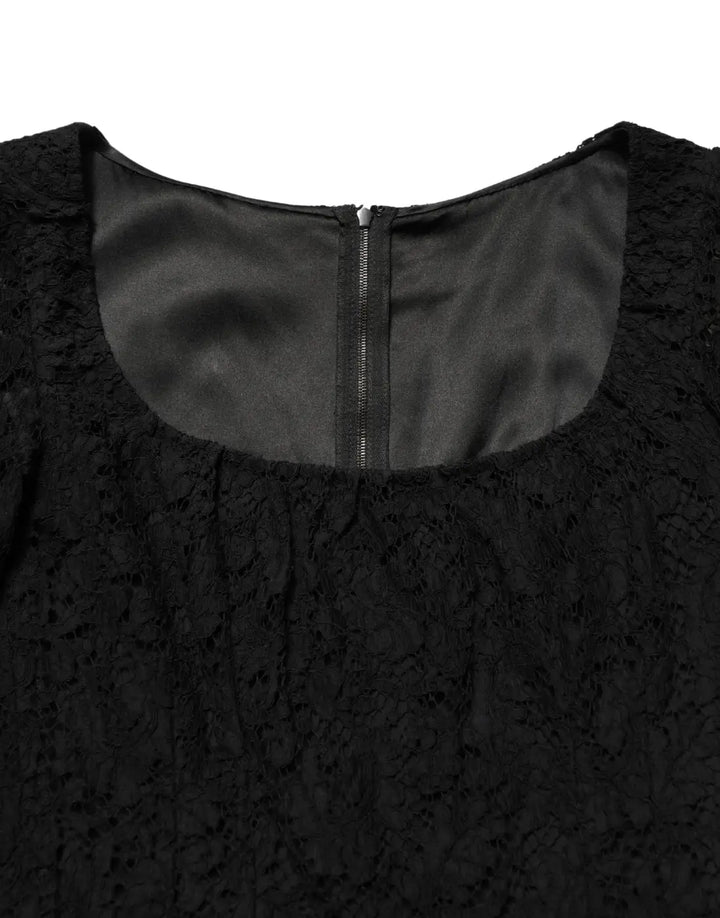 Dolce &amp; Gabbana Black Lace Square Neck LongSleeve Maxi Dress