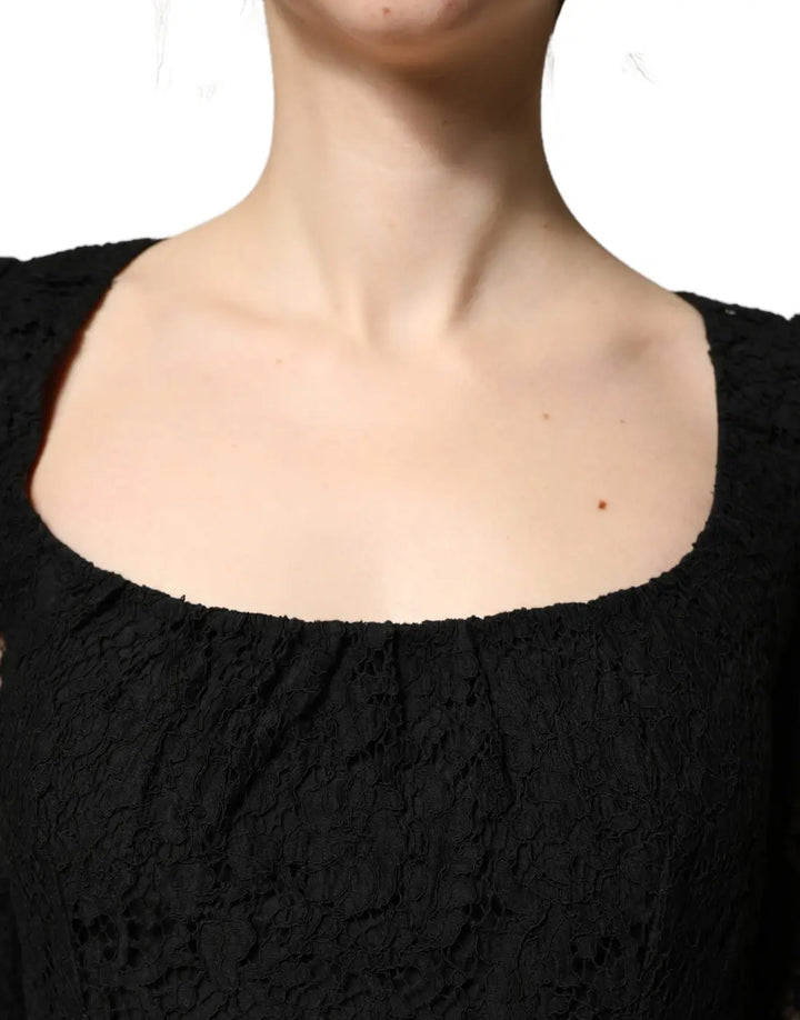 Dolce &amp; Gabbana Black Lace Square Neck LongSleeve Maxi Dress