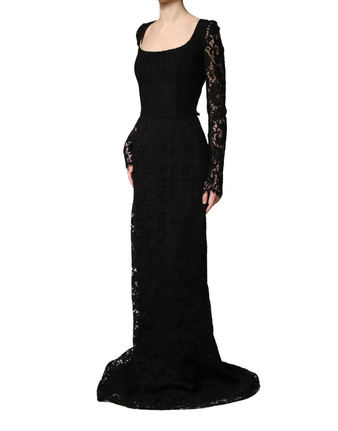 Dolce &amp; Gabbana Black Lace Square Neck LongSleeve Maxi Dress