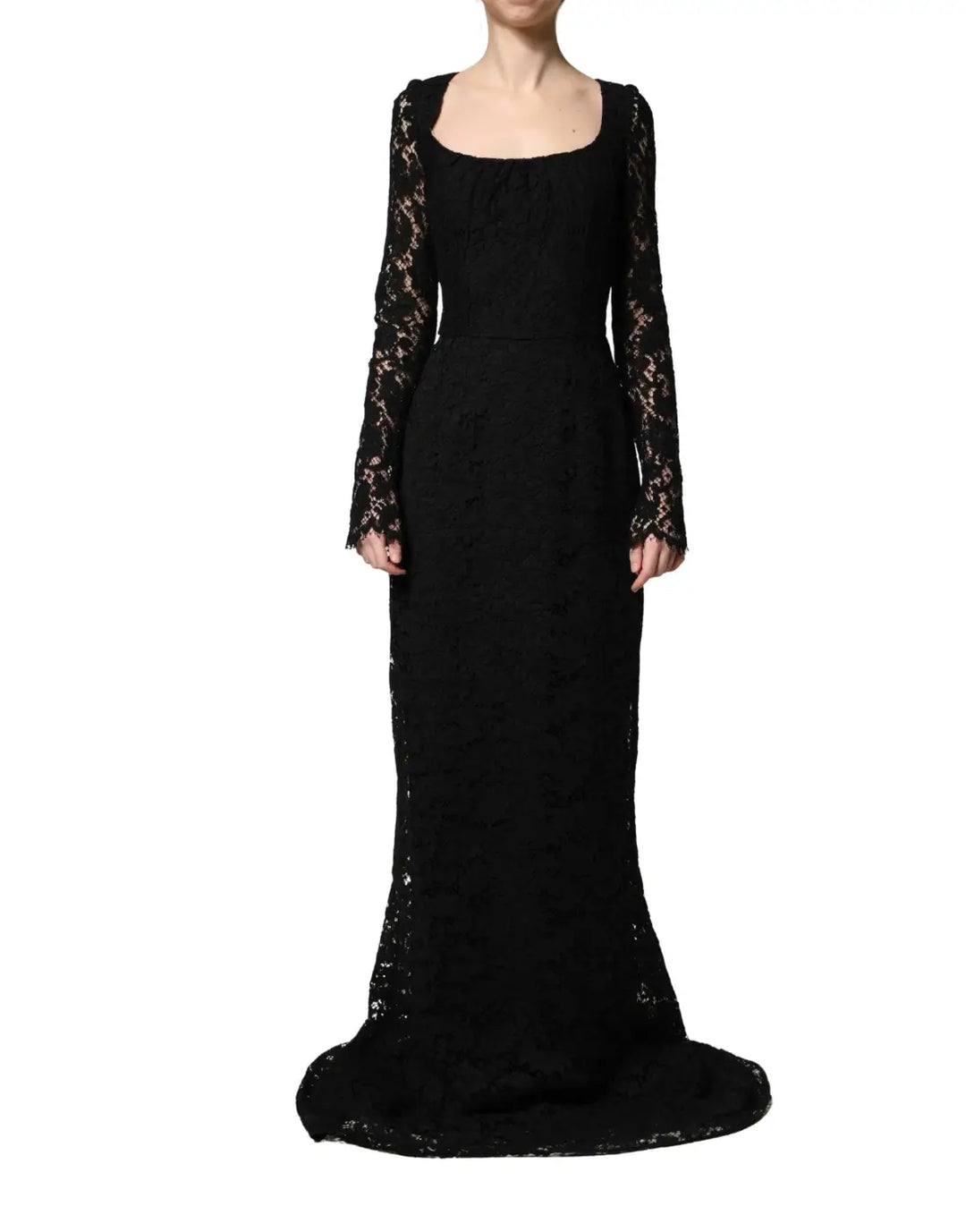 Dolce &amp; Gabbana Black Lace Square Neck LongSleeve Maxi Dress