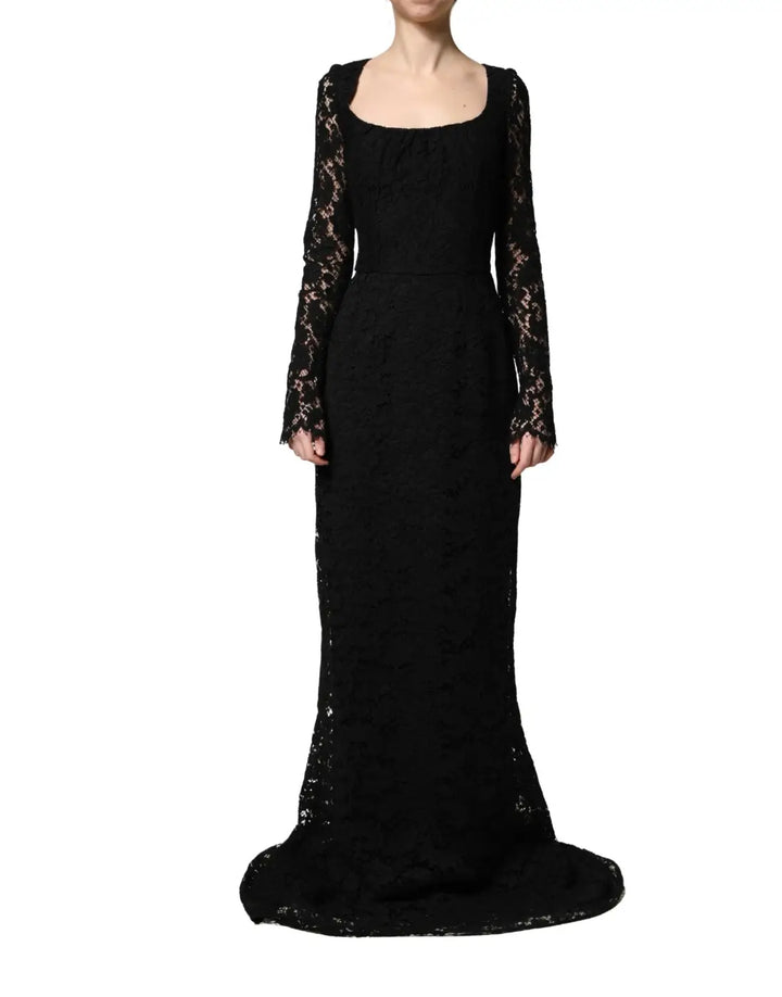 Dolce &amp; Gabbana Black Lace Square Neck LongSleeve Maxi Dress