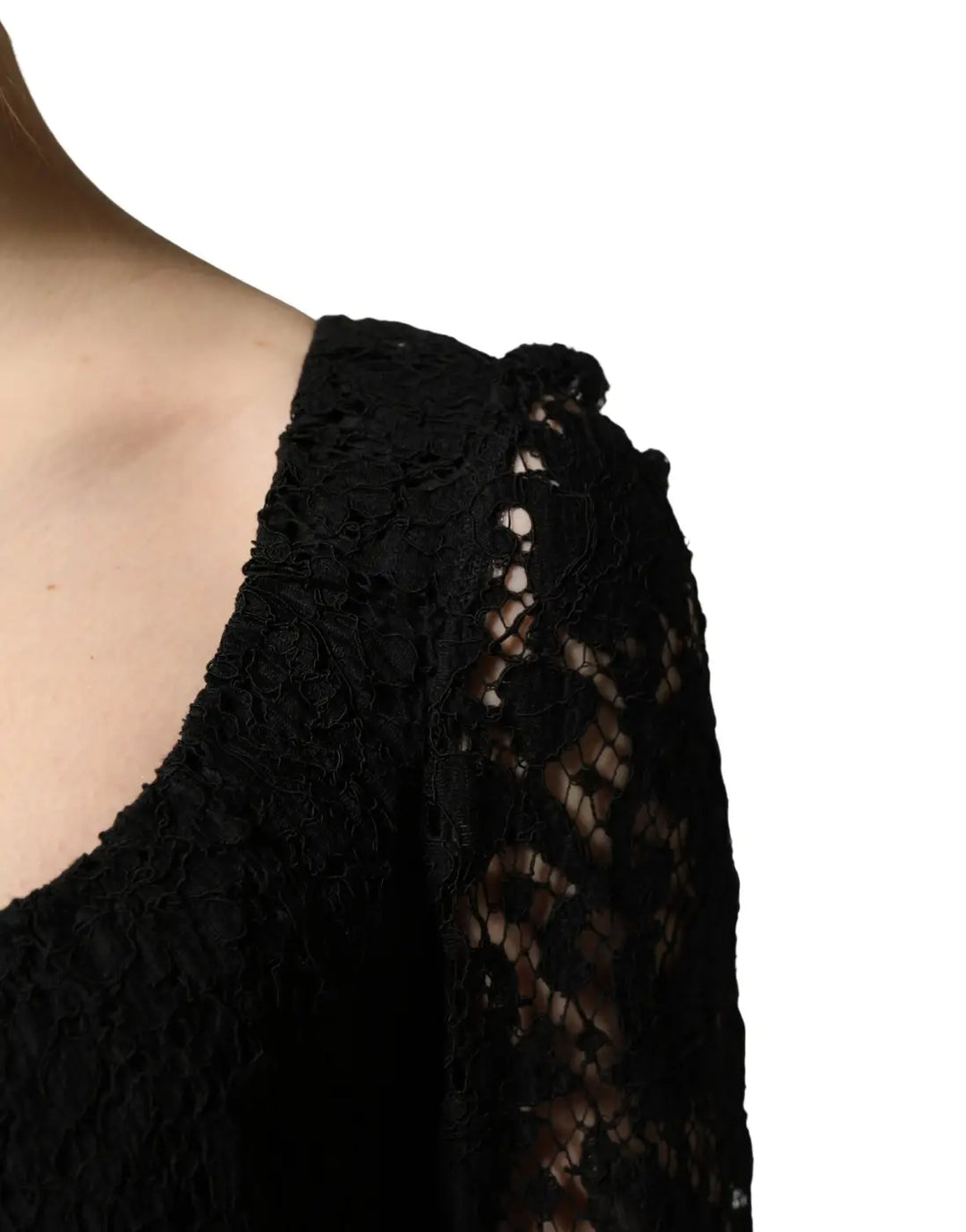 Dolce &amp; Gabbana Black Lace Square Neck LongSleeve Maxi Dress