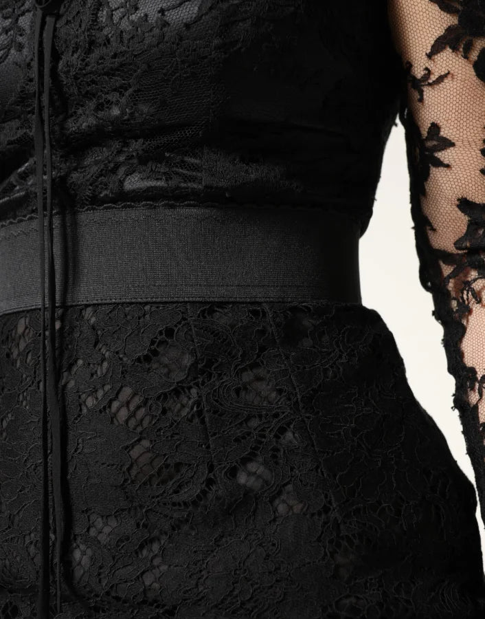 Dolce &amp; Gabbana Black Lace Trim Cotton Sheath Midi Dress