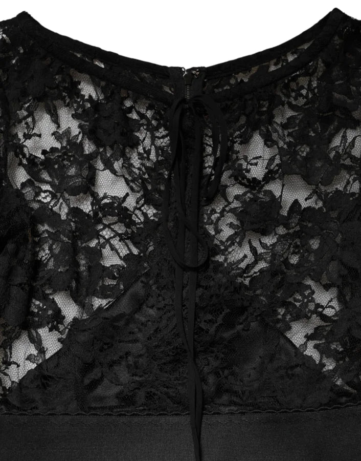 Dolce &amp; Gabbana Black Lace Trim Cotton Sheath Midi Dress