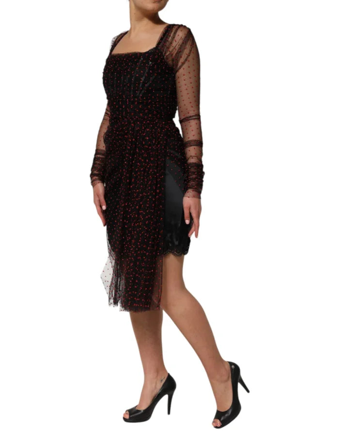 Dolce &amp; Gabbana Black Lace Trim Long Sleeve Sheath Mini Dress
