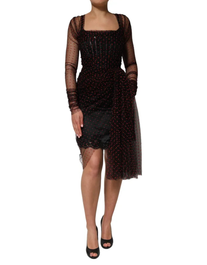 Dolce &amp; Gabbana Black Lace Trim Long Sleeve Sheath Mini Dress