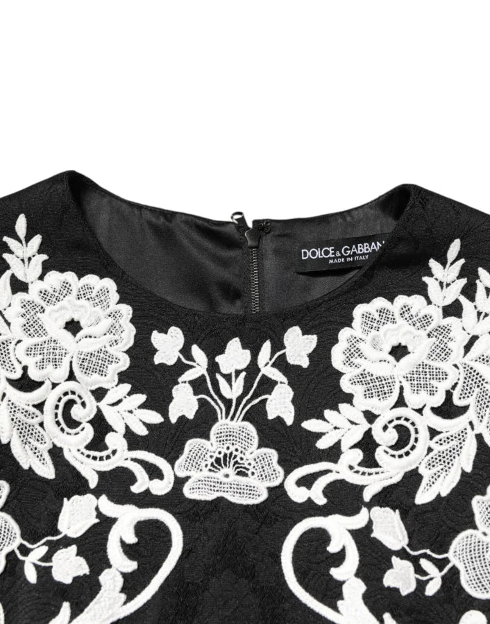 Dolce &amp; Gabbana Black Lace Trim Short Sleeves A-line Dress