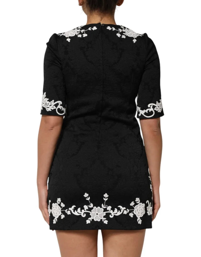 Dolce &amp; Gabbana Black Lace Trim Short Sleeves A-line Dress