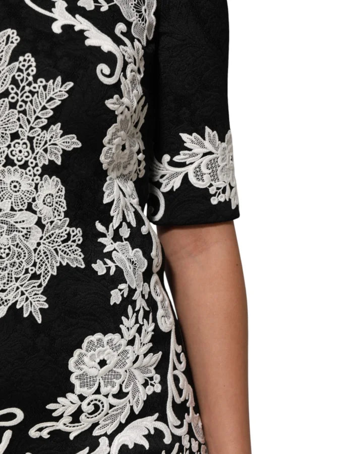 Dolce &amp; Gabbana Black Lace Trim Short Sleeves A-line Dress