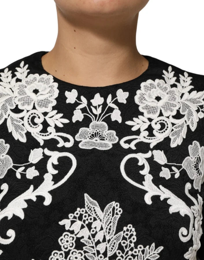 Dolce &amp; Gabbana Black Lace Trim Short Sleeves A-line Dress