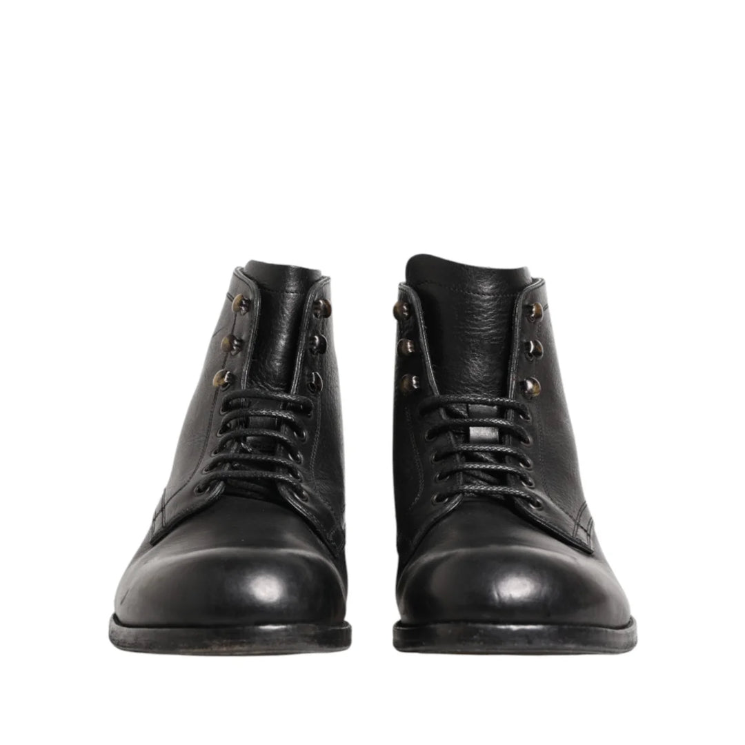 Dolce &amp; Gabbana Black Lace Up Short Ankle Boots Men Shoes