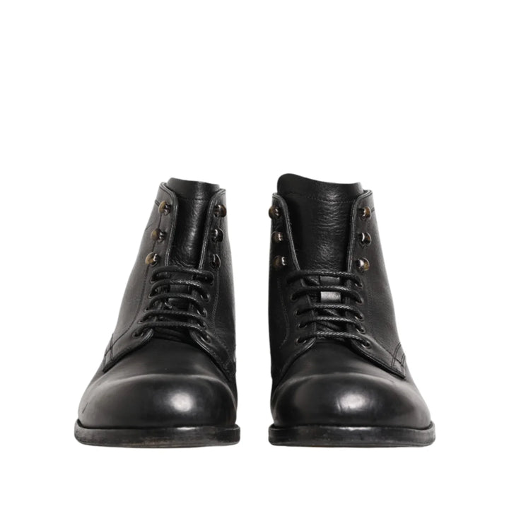 Dolce &amp; Gabbana Black Lace Up Short Ankle Boots Men Shoes