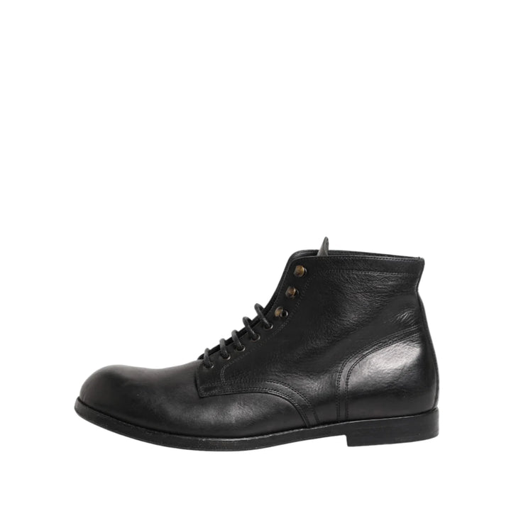 Dolce &amp; Gabbana Black Lace Up Short Ankle Boots Men Shoes