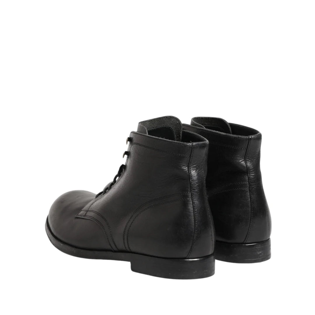 Dolce &amp; Gabbana Black Lace Up Short Ankle Boots Men Shoes