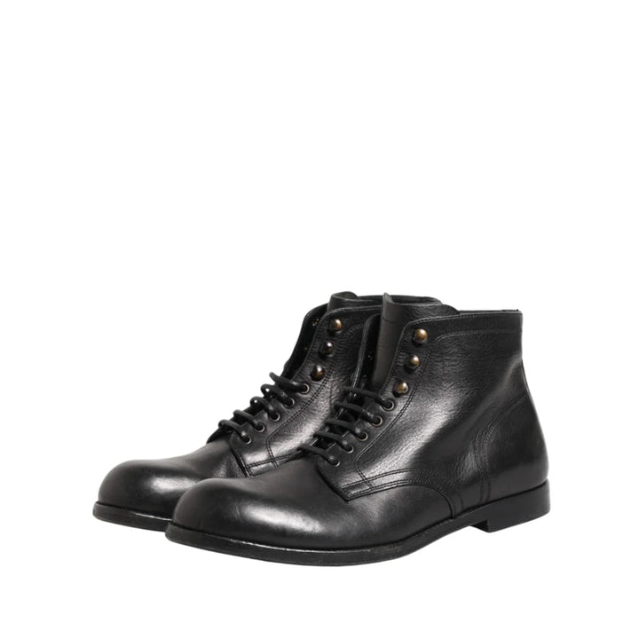 Dolce &amp; Gabbana Black Lace Up Short Ankle Boots Men Shoes