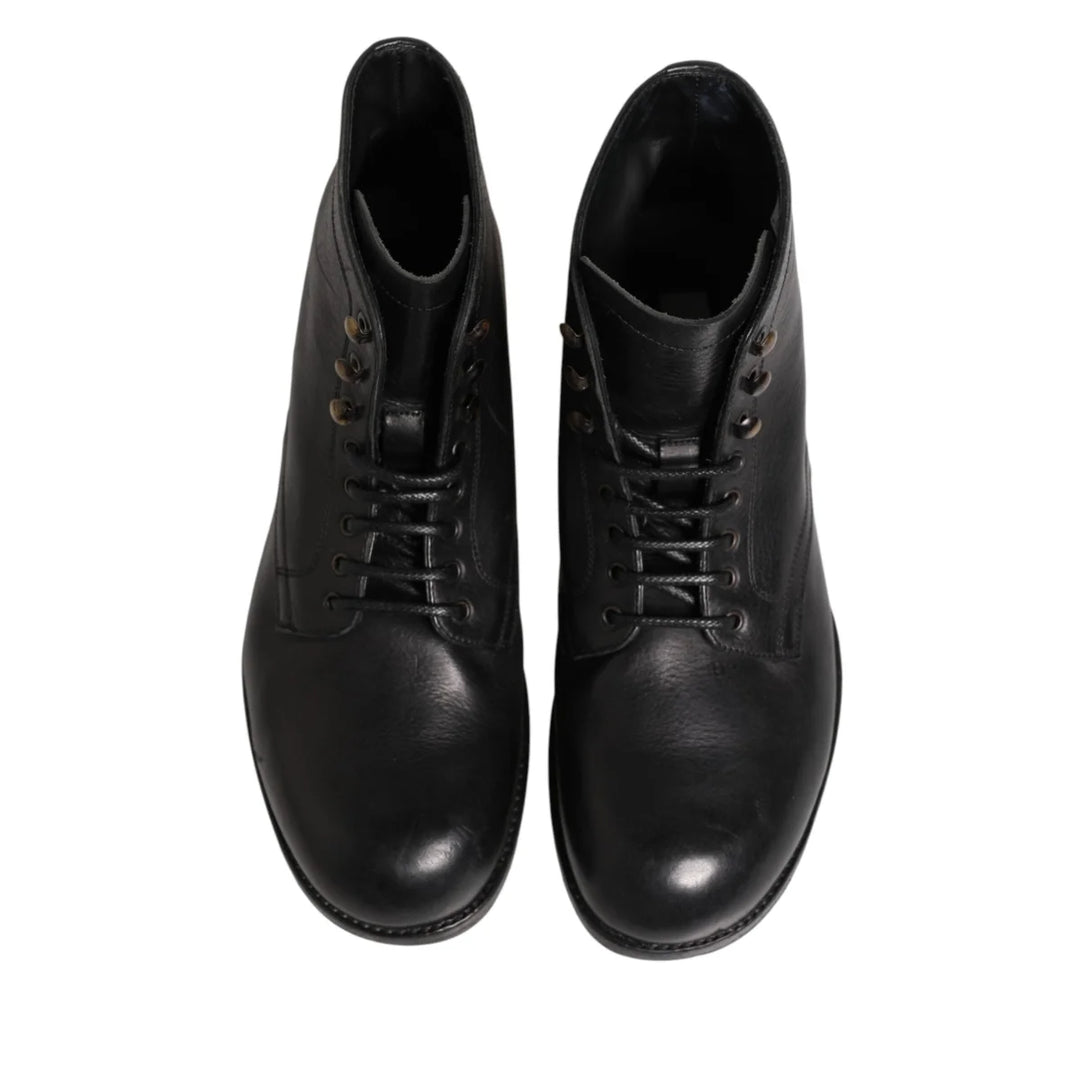 Dolce &amp; Gabbana Black Lace Up Short Ankle Boots Men Shoes