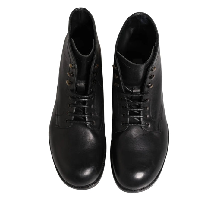 Dolce &amp; Gabbana Black Lace Up Short Ankle Boots Men Shoes