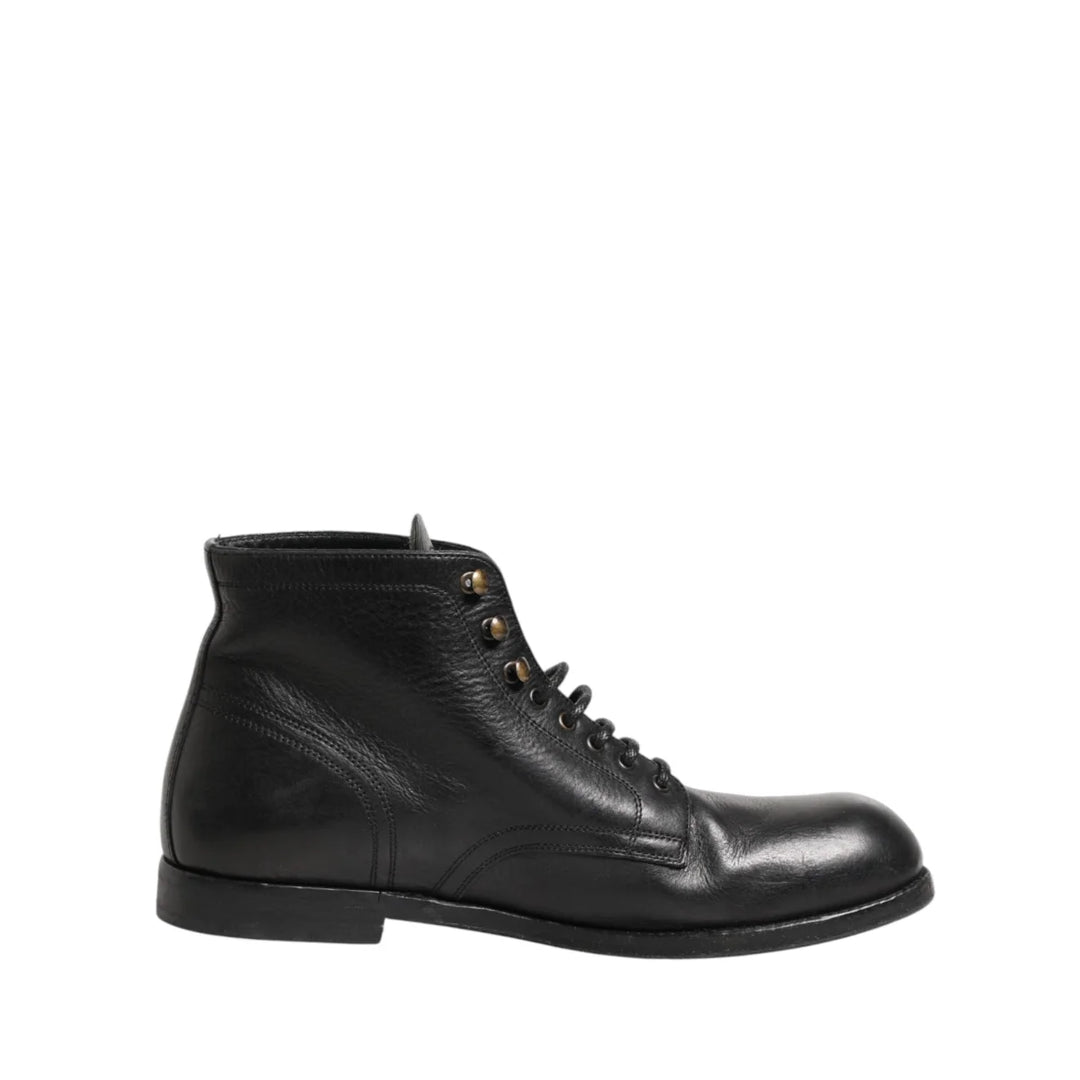Dolce &amp; Gabbana Black Lace Up Short Ankle Boots Men Shoes