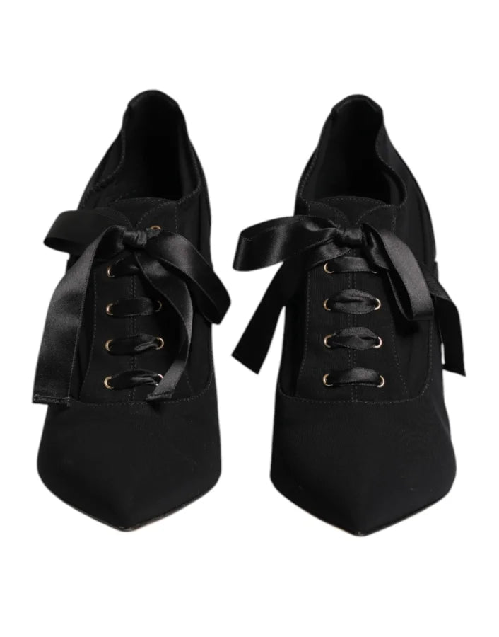 Dolce &amp; Gabbana Black Lace Up Stiletto Heels Pumps Shoes