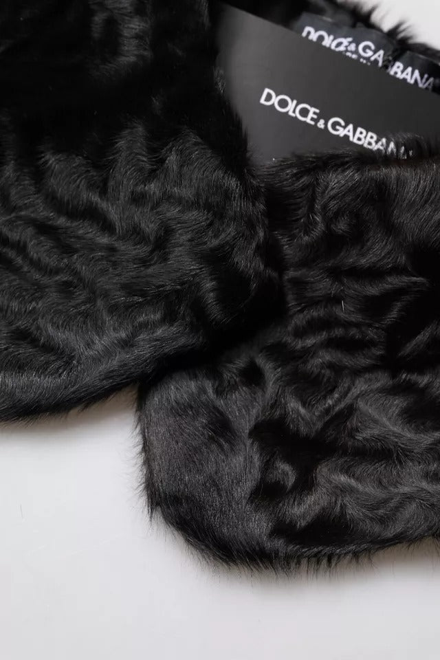 Dolce &amp; Gabbana Black Lamb Fur Collar Women Neck Wrap Scarf