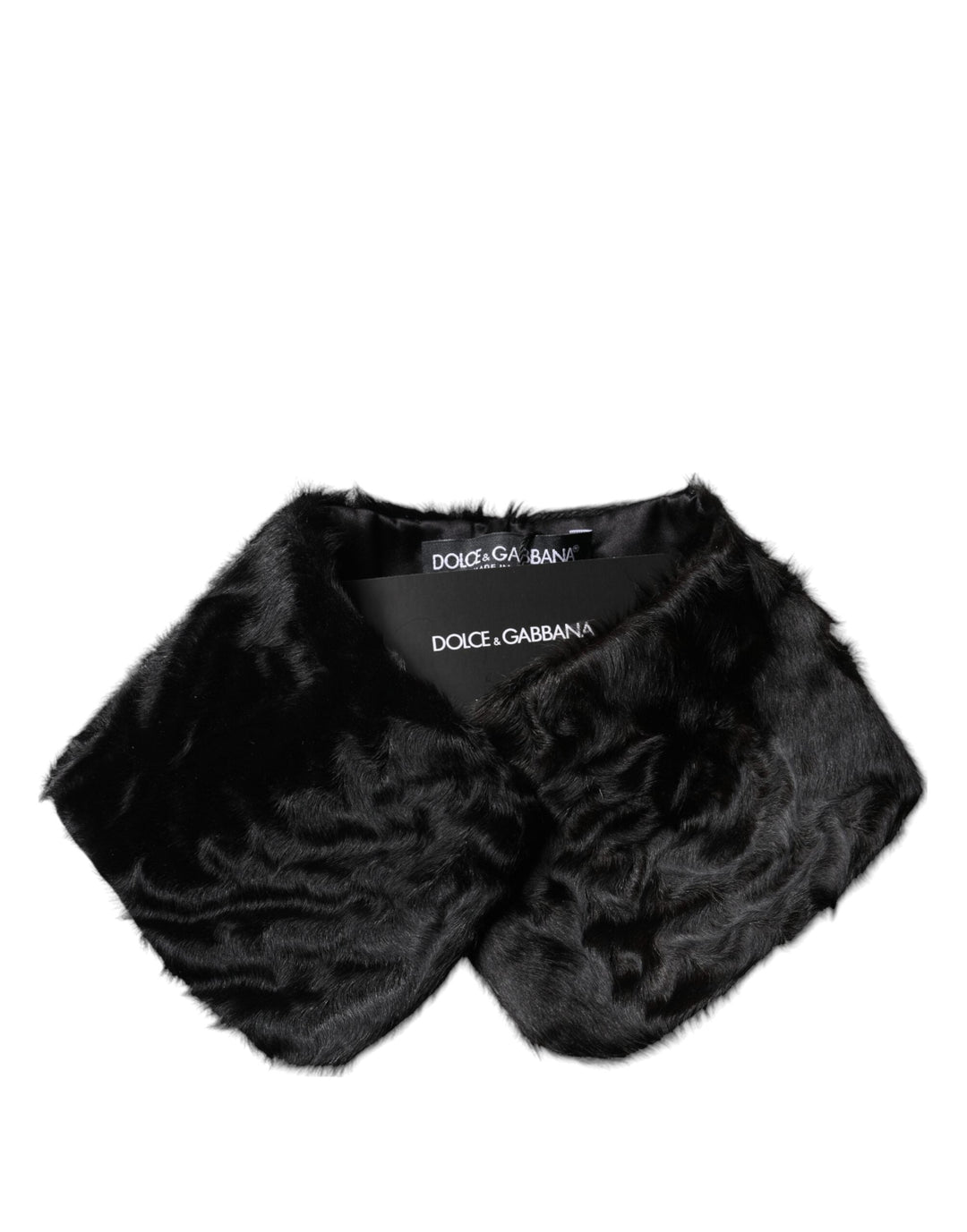 Dolce &amp; Gabbana Black Lamb Fur Collar Women Neck Wrap Scarf