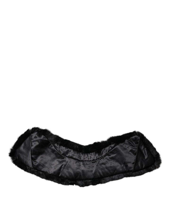 Dolce &amp; Gabbana Black Lamb Fur Collar Women Neck Wrap Scarf