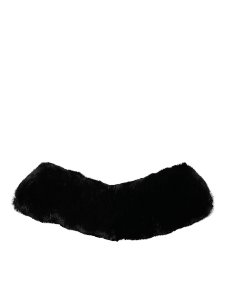 Dolce &amp; Gabbana Black Lamb Fur Collar Women Neck Wrap Scarf