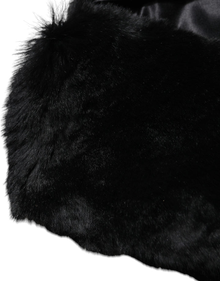 Dolce &amp; Gabbana Black Lamb Fur Collar Women Neck Wrap Scarf