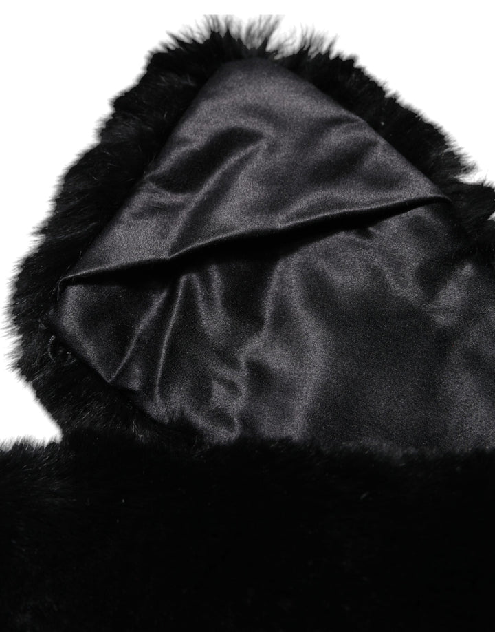 Dolce &amp; Gabbana Black Lamb Fur Collar Women Neck Wrap Scarf