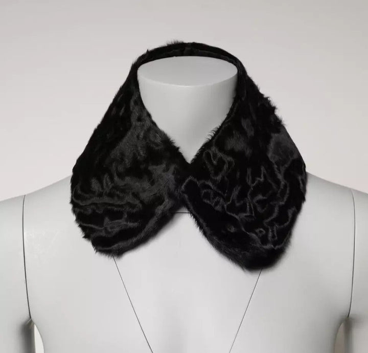 Dolce &amp; Gabbana Black Lamb Fur Collar Women Neck Wrap Scarf