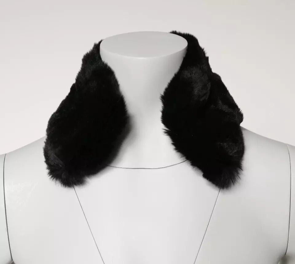 Dolce &amp; Gabbana Black Lamb Fur Collar Women Neck Wrap Scarf