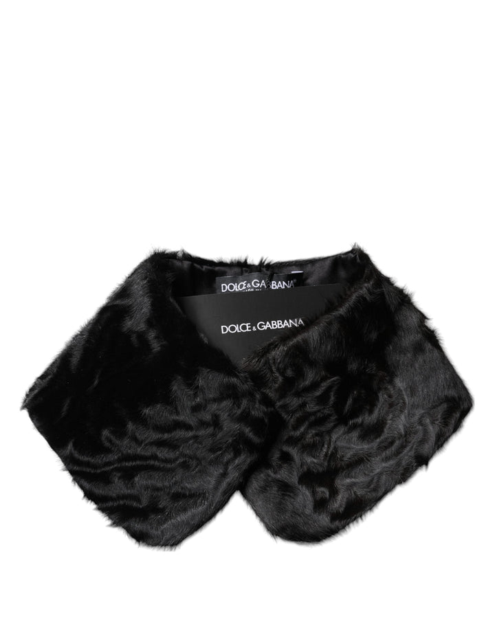 Dolce &amp; Gabbana Black Lamb Fur Collar Women Neck Wrap Scarf