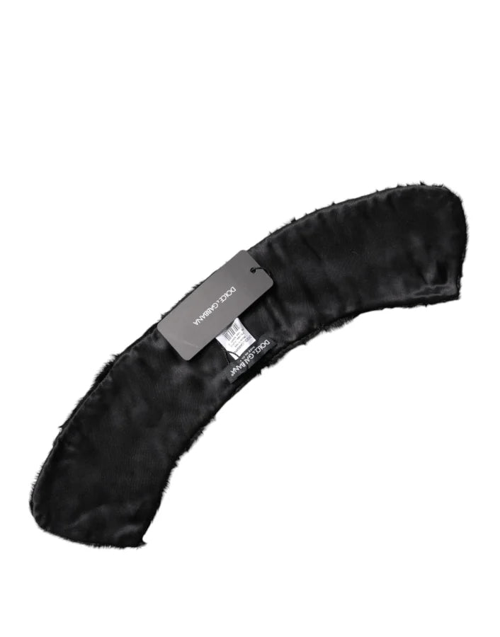 Dolce &amp; Gabbana Black Lamb Fur Collar Women Neck Wrap Scarf