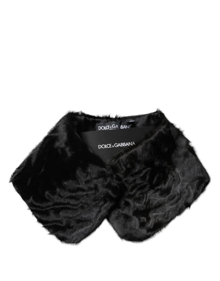 Dolce &amp; Gabbana Black Lamb Fur Collar Women Neck Wrap Scarf
