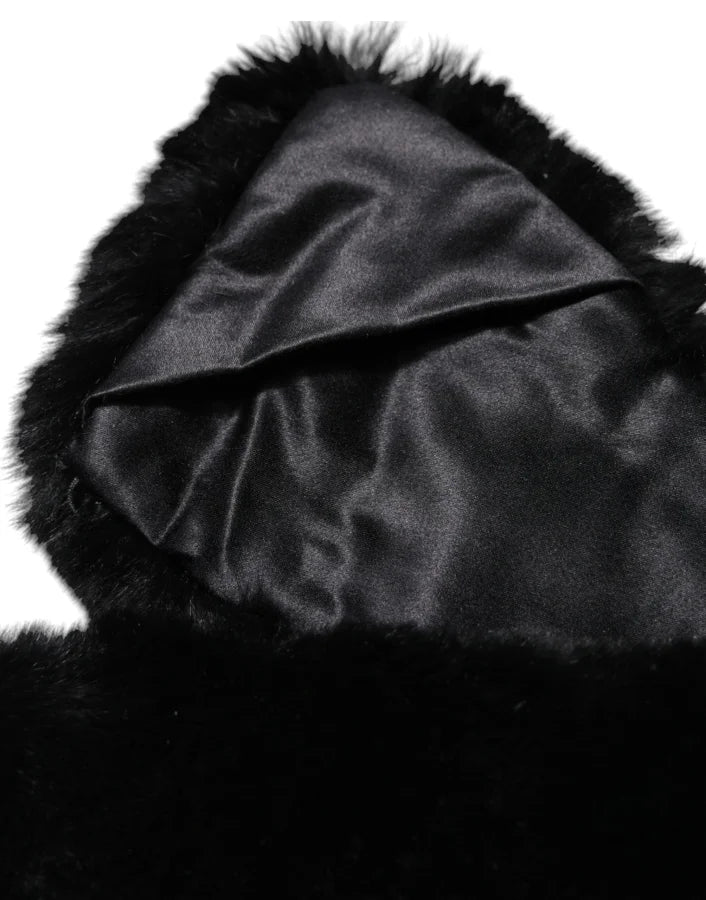 Dolce &amp; Gabbana Black Lamb Fur Collar Women Neck Wrap Scarf