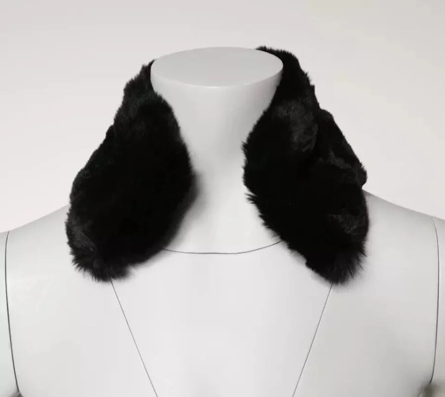 Dolce &amp; Gabbana Black Lamb Fur Collar Women Neck Wrap Scarf